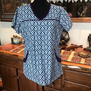 UA purple and light sage green Scrub top